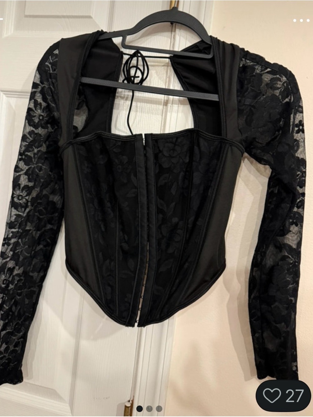 Source Unknown Black Lace Corset-Style Long Sleeve Top